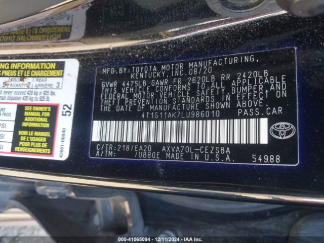 2020 TOYOTA CAMRY 4T1G11AK7LU986010 Photo 8