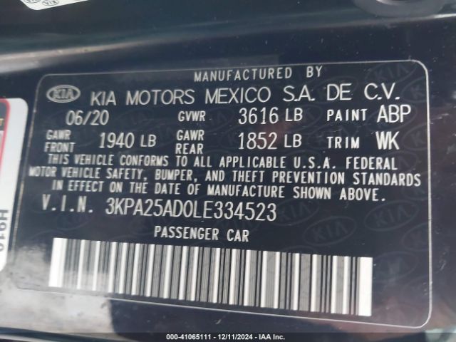 3KPA25AD0LE334523 KIA Rio 5-door S