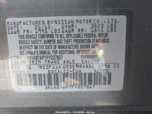 3N1AB7AP7FY227867 Nissan SENTRA S