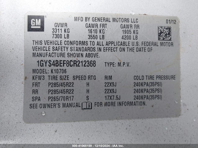 2012 CADILLAC ESCALADE 1GYS4BEF8CR212368 Photo 8