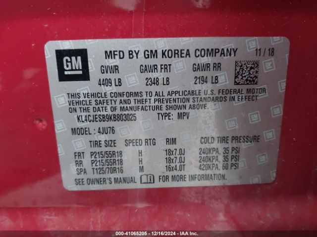 KL4CJESB9KB803025 Buick Encore Awd Preferred
