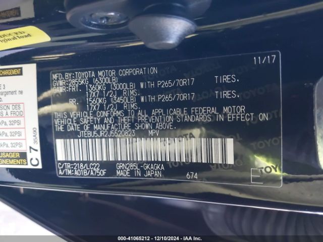 JTEBU5JR2J5520823 Toyota 4runner Trd Off Road Premium