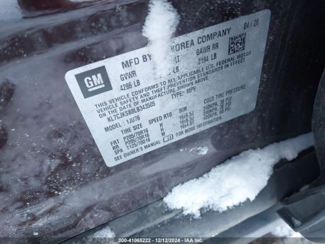 KL7CJKSB8LB343505 Chevrolet Trax Fwd Ls