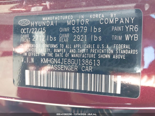 Hyundai Genesis 3.8 2016 KMHGN4JE8GU138613 Image 9