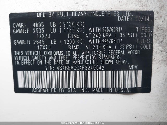 Subaru Outback 2.5i Premium 2015 4S4BSACC4F3240542 Image 9