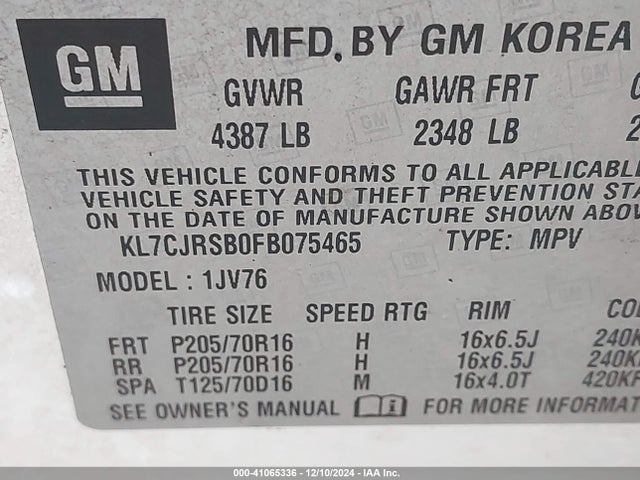 Chevrolet Trax Lt 2015 KL7CJRSB0FB075465 Image 9