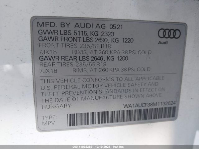 WA1AUCF38M1132624 Audi Q3 Premium 40 Tfsi Quattro Tiptronic