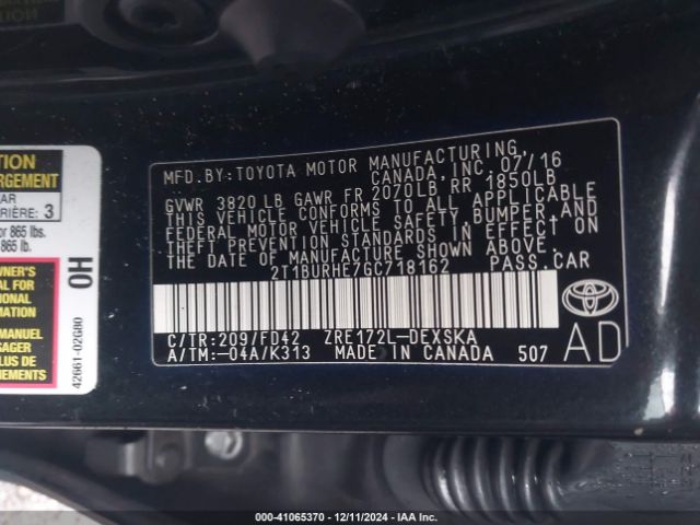 2T1BURHE7GC718162 Toyota Corolla S Plus