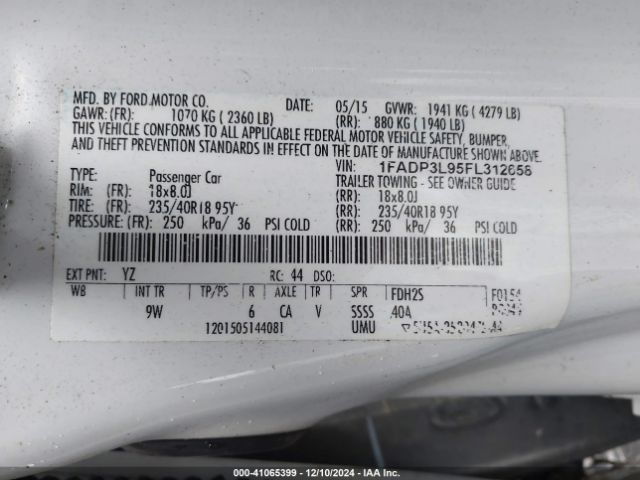 1FADP3L95FL312658 Ford FOCUS ST