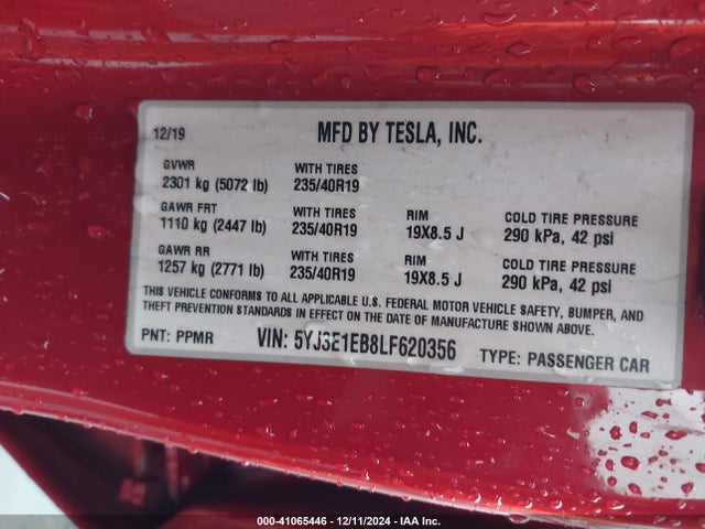 2020 TESLA MODEL 3 5YJ3E1EB8LF620356 Photo 8