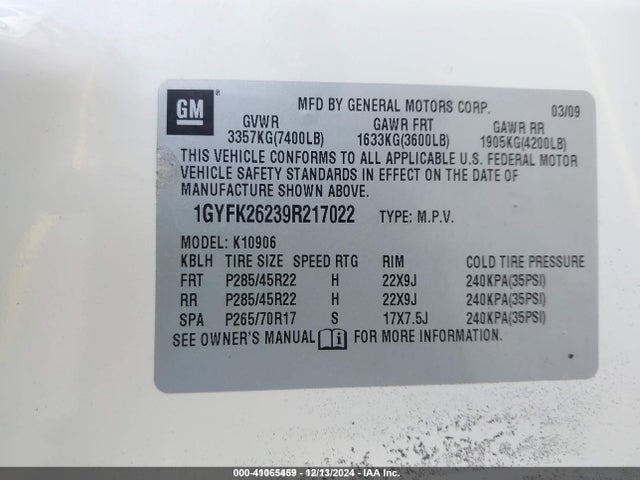 2009 CADILLAC ESCALADE ESV 1GYFK26239R217022 Photo 8