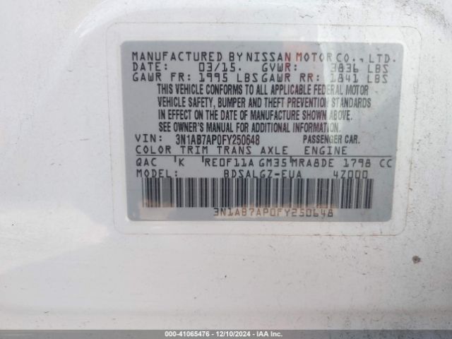 3N1AB7AP0FY250648 Nissan SENTRA SL