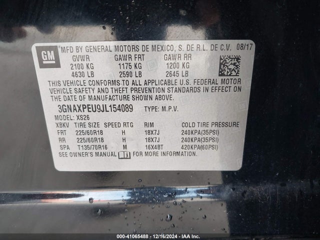 3GNAXPEU9JL154089 Chevrolet Equinox Premier