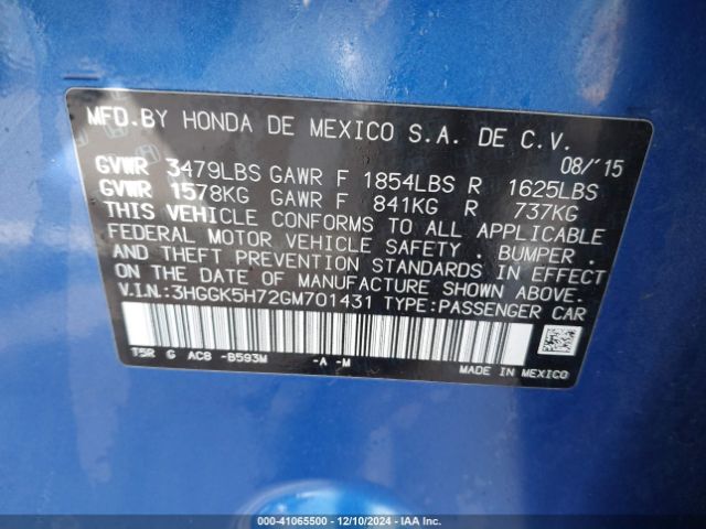 3HGGK5H72GM701431 Honda FIT EX
