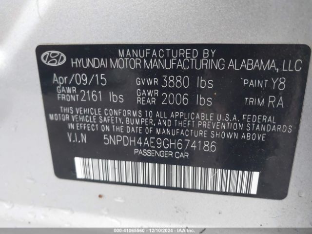 5NPDH4AE9GH674186 Hyundai ELANTRA SE