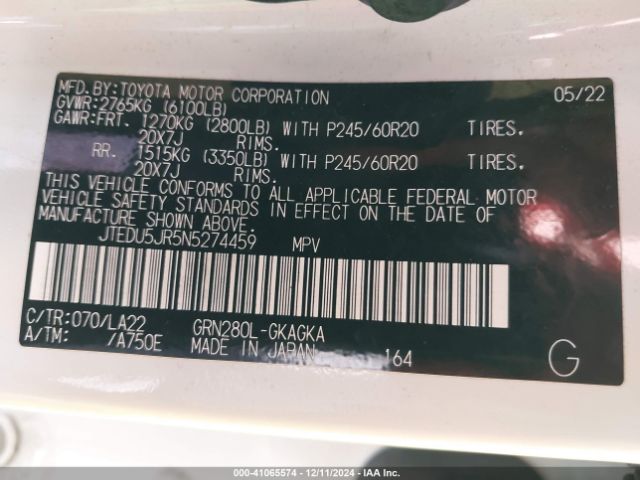 JTEDU5JR5N5274459 Toyota 4runner Limited