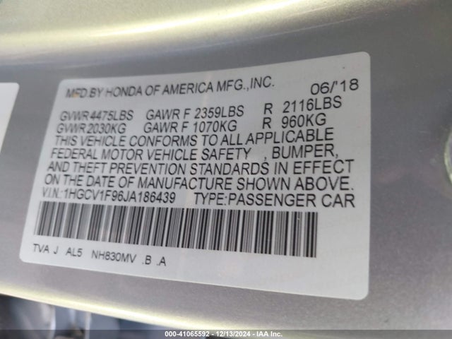 1HGCV1F96JA186439 Honda Accord Touring