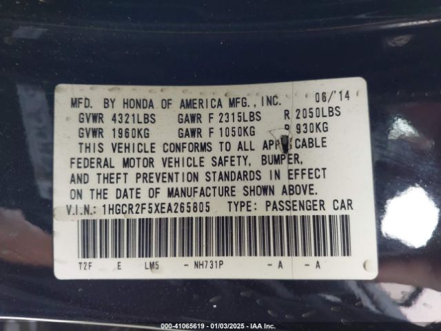 1HGCR2F5XEA265805 Honda Accord Sport