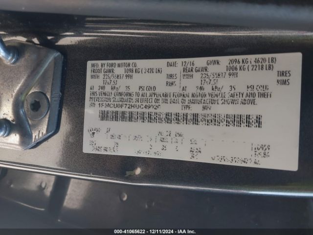 1FMCU0F72HUC49020 Ford ESCAPE S