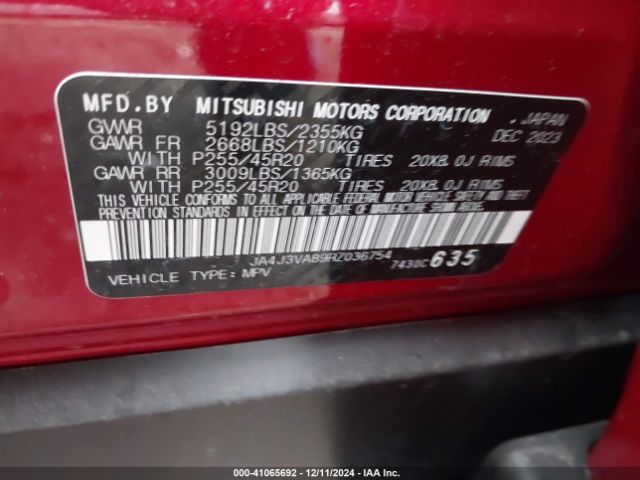 JA4J3VA89RZ036754 Mitsubishi Outlander Se 2.5 2wd/se Black Edition S-awc/se Black Edition W/pano Roof