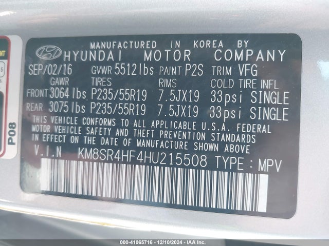 Hyundai Santa Fe Se Ultimate 2017 KM8SR4HF4HU215508 Image 9