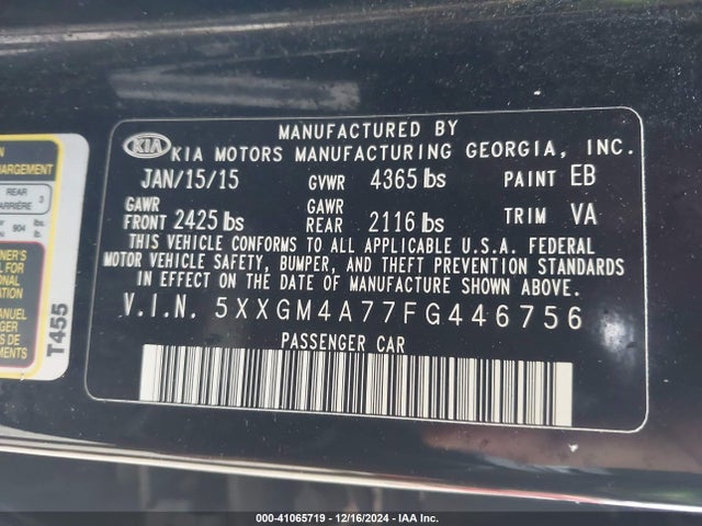 5XXGM4A77FG446756 KIA Optima Lx