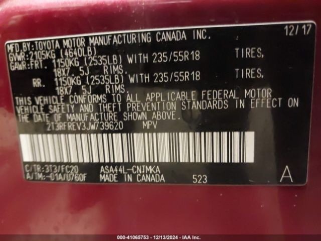 2T3RFREV3JW739620 Toyota Rav4 Adventure/xle