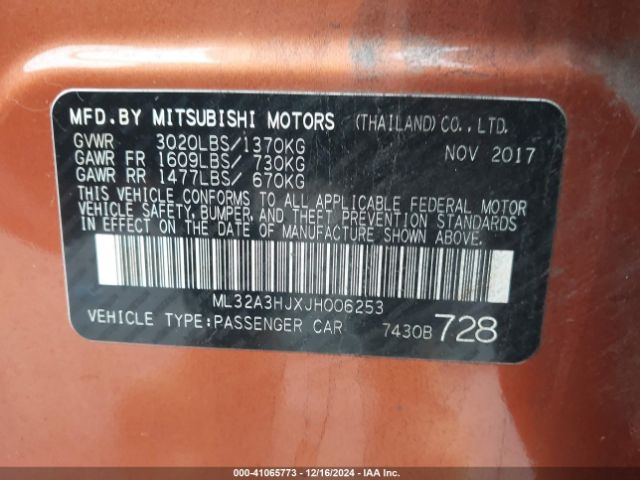 ML32A3HJXJH006253 Mitsubishi MIRAGE ES