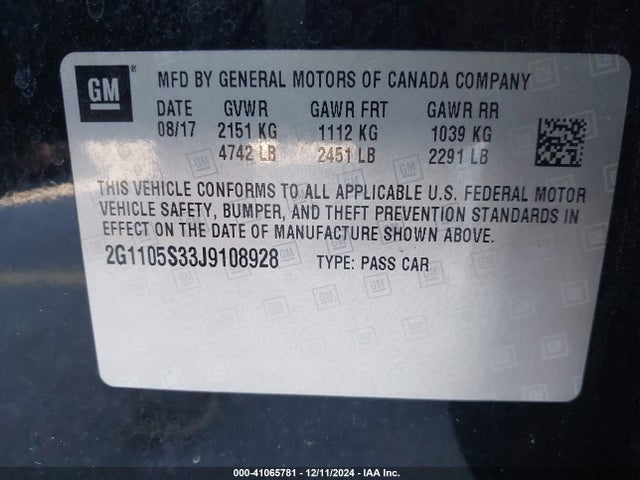 2G1105S33J9108928 Chevrolet IMPALA 1LT
