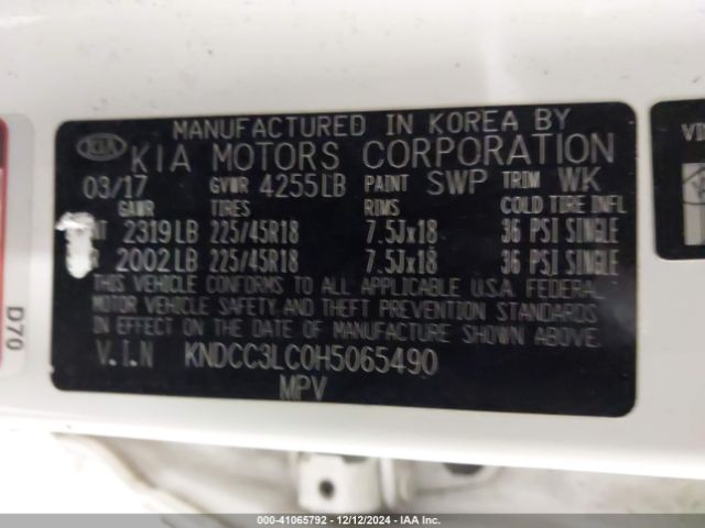 KNDCC3LC0H5065490 KIA NIRO EX