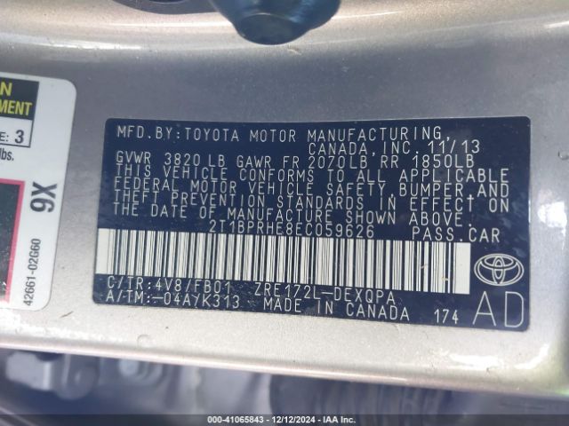 2T1BPRHE8EC059626 Toyota Corolla Le Eco