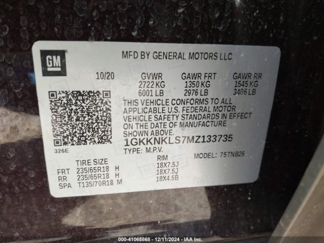 1GKKNKLS7MZ133735 GMC Acadia Fwd Sle