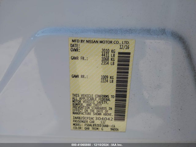 1N4BZ0CP1HC304042 Nissan LEAF S