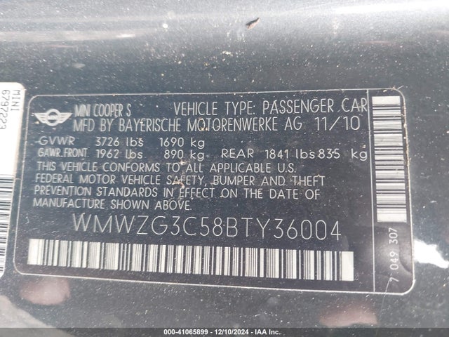 2011 MINI COOPER S CLUBMAN WMWZG3C58BTY36004 Photo 8