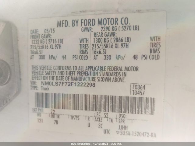 NM0LS7F72F1222298 Ford Transit Connect Xlt