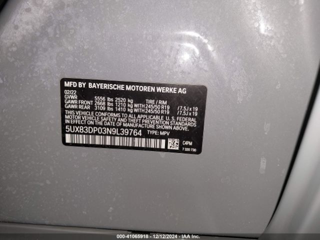 5UX83DP03N9L39764 BMW X3 M40i