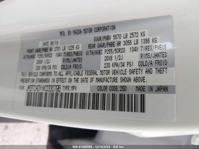 JM3TCADYXK0330796 Mazda Cx-9 Grand Touring