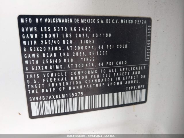 2020 VOLKSWAGEN TIGUAN 3VV4B7AX6LM115379 Photo 8