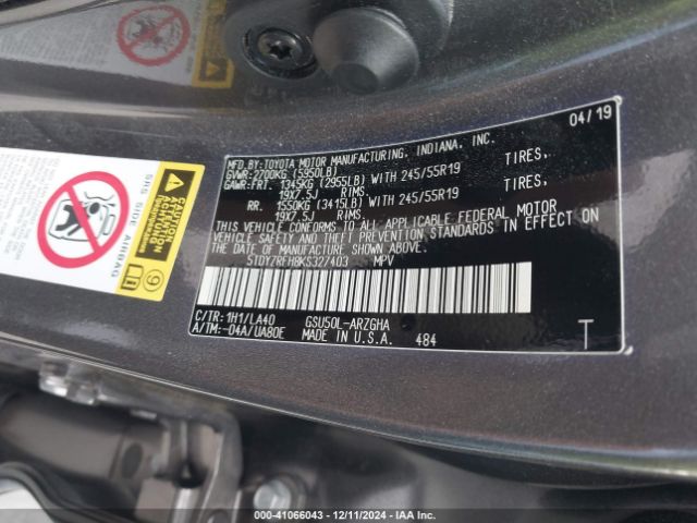 5TDYZRFH8KS327403 Toyota Highlander Limited