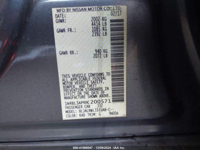 1N4BL3AP4HC200571 Nissan Altima 3.5 Sl