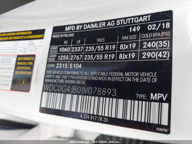 WDC0G4JB0JV078893 Mercedes-Benz GLC 300