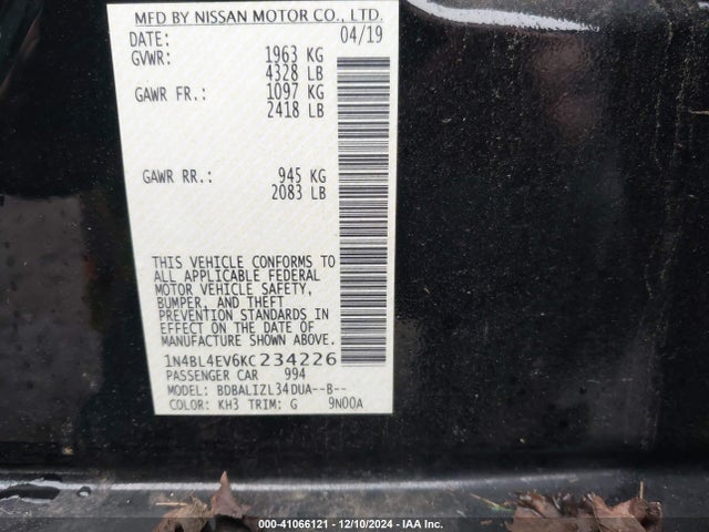 1N4BL4EV6KC234226 Nissan Altima 2.5 Sl