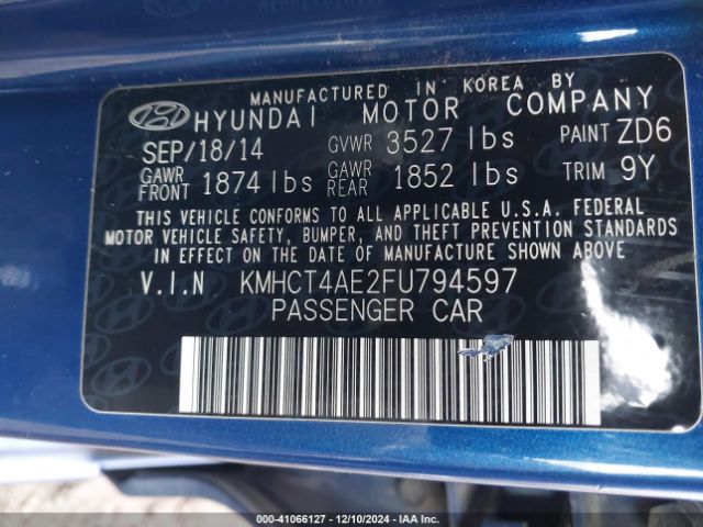 KMHCT4AE2FU794597 Hyundai ACCENT GLS