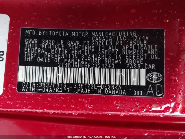 Toyota COROLLA LE 2015 2T1BURHE5FC321743 Image 9