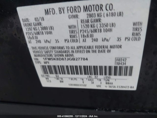 Ford EXPLORER XLT 2018 1FM5K8D87JGB27704 Image 9