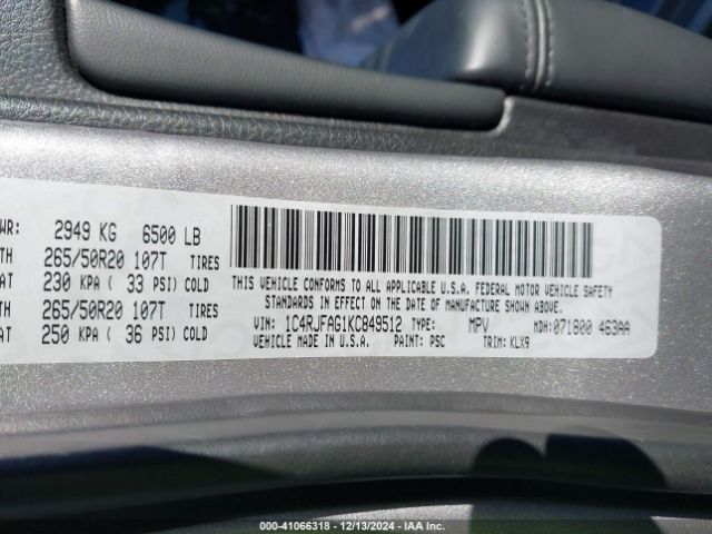 1C4RJFAG1KC849512 Jeep Grand Cherokee Altitude 4x4