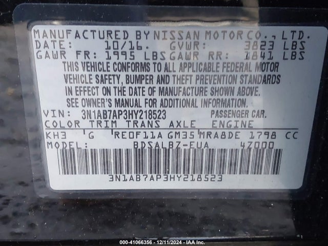 Nissan SENTRA S 2017 3N1AB7AP3HY218523 Image 9