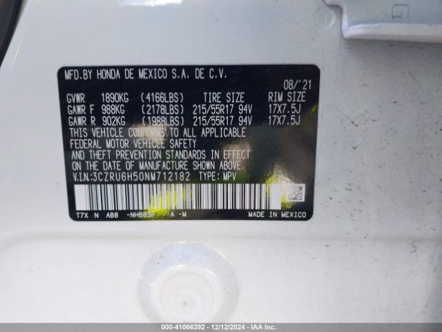 3CZRU6H50NM712182 Honda Hr-v Awd Ex