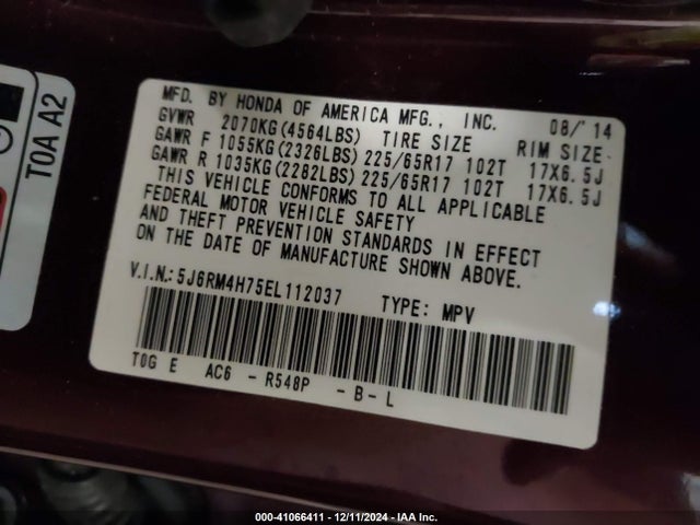 Honda Cr-v Ex-l 2014 5J6RM4H75EL112037 Image 9