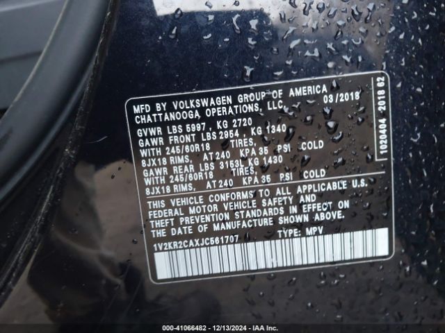 1V2KR2CAXJC561707 Volkswagen Atlas 3.6l V6 Se